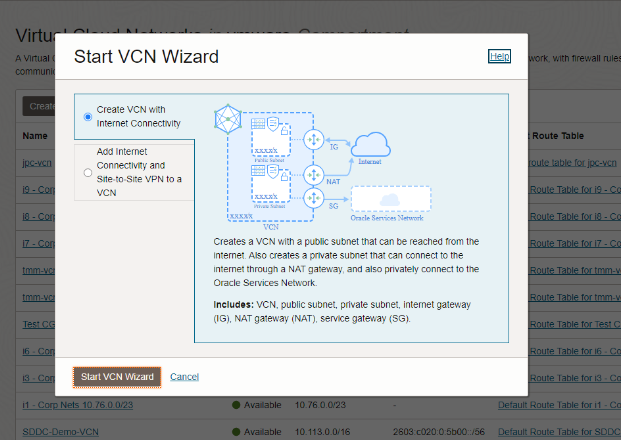 Create VCN with Internet Connectivity